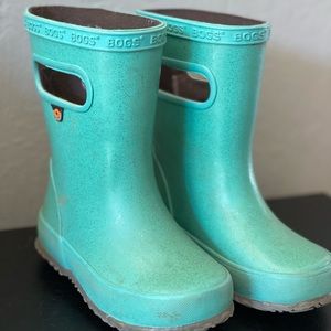 Bogs toddler size 8 short rain boot, Turquoise glitter